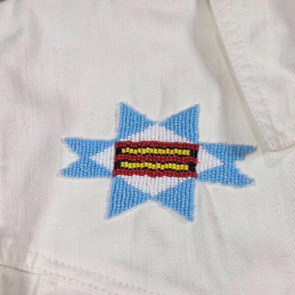 Ralph Lauren Jeans Co Jacket Womens M Ivory Denim Beaded Southwestern Boho - Picture 3 of 13